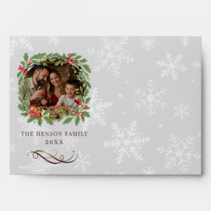 Family Photo Holly Wreath Christmas Envelope