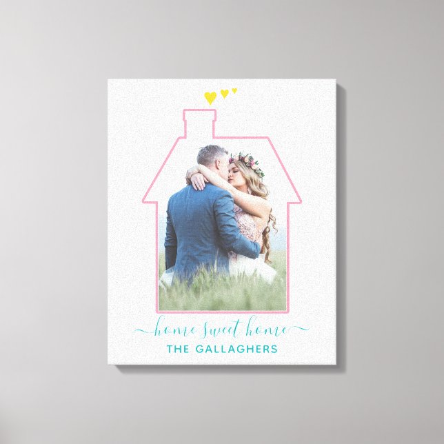Family Photo House Shape Housewarming Wedding Cute Canvas Print (Front)