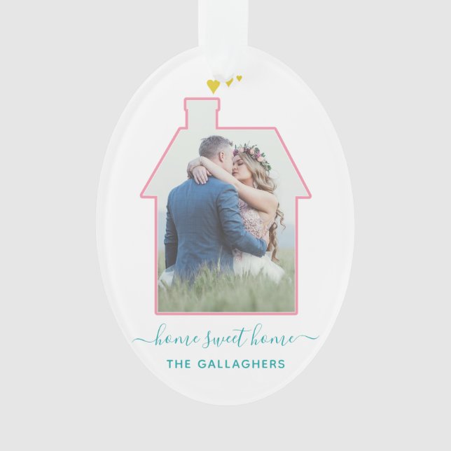 Family Photo House Shape Housewarming Wedding Cute Ornament (Front)