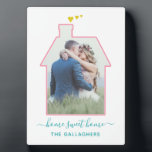 Family Photo House Shape Housewarming Wedding Cute Plaque<br><div class="desc">This cute, personalised design is perfect for a wedding gift, a housewarming, or any occasion when you want to celebrate your family and your new home. Upload your vertical photo and it will automatically fill the house-shaped frame. Add your text below (it currently says "home sweet home" with room for...</div>