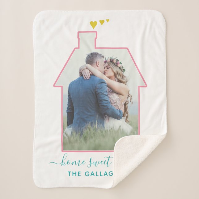 Family Photo House Shape Housewarming Wedding Cute Sherpa Blanket (Front)