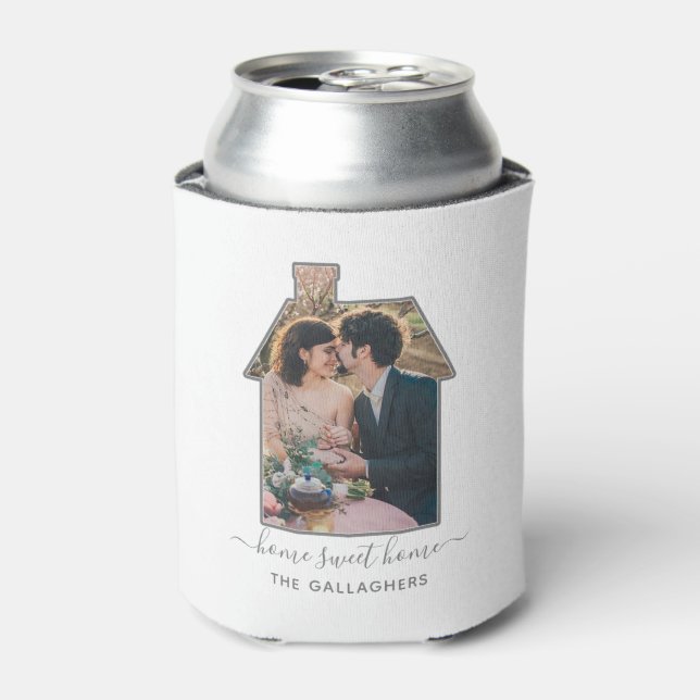 Family Photo House Shape Housewarming Wedding Gift Can Cooler (Can Front)