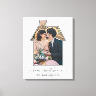 Family Photo House Shape Housewarming Wedding Gift Canvas Print