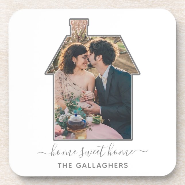 Family Photo House Shape Housewarming Wedding Gift Coaster (Front)