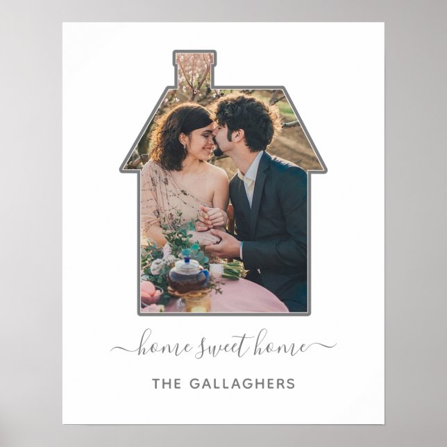 Family Photo House Shape Housewarming Wedding Gift Poster (Front)
