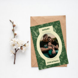 Family photo in green floral doodle holiday card