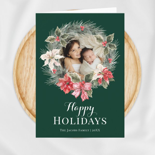 Family Photo in Wreath Christmas Holiday Card (Creator Uploaded)