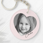 Family photo inside heart with name pink key ring<br><div class="desc">Pink or custom colour keyring featuring your photo inside a heart with the name in a handwritten style script font.</div>