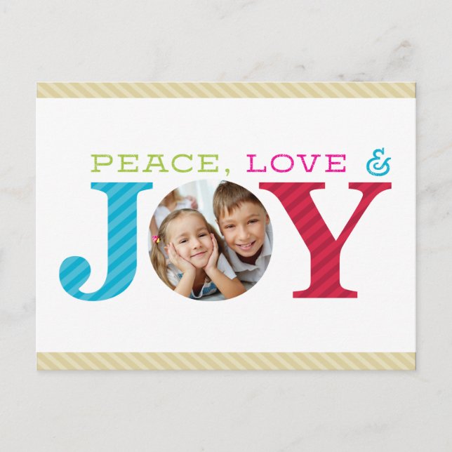 FAMILY PHOTO JOY simple bold modern colourful red Holiday Postcard (Front)