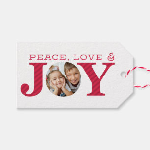 FAMILY PHOTO JOY simple bold modern red and gold Gift Tags