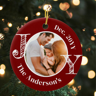 Family Photo Joy to the World Modern Minimalist  Ceramic Tree Decoration