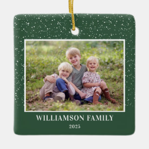 Family Photo Keepsake Snow Green Christmas Ceramic Ornament