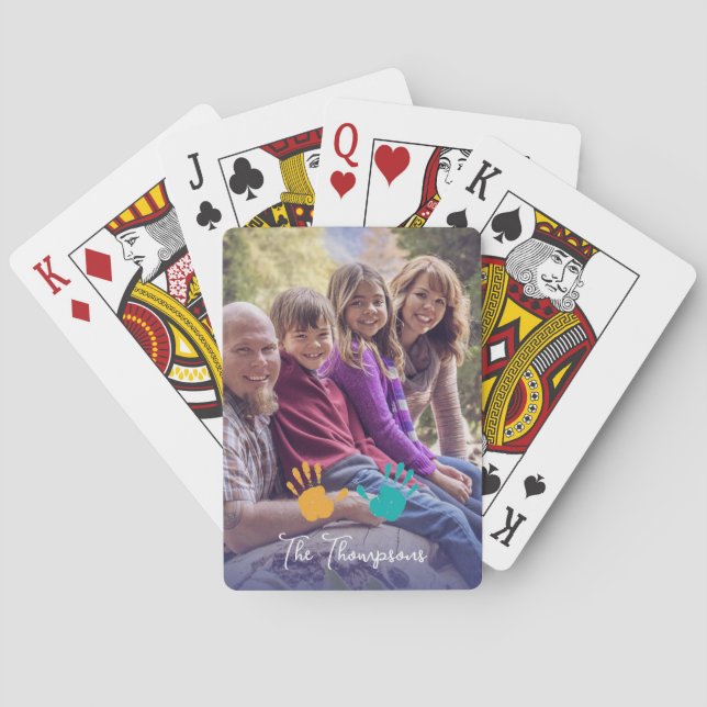 Family Photo kids Handsprint Modern Playing Cards (Back)