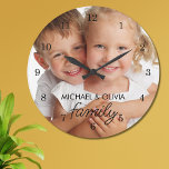 Family Photo Large Clock<br><div class="desc">This stylish clock features a family photo,  with elegant script typography.
Easily customisable with your photo and name.
Makes a great family keepsake and a gift for grandparents.</div>