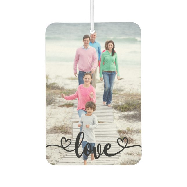 Family Photo Love Overlay and Rustic Wood Car Air Freshener (Front)