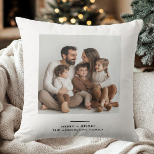 Family Photo & Merry and Bright Minimalistic Cushion
