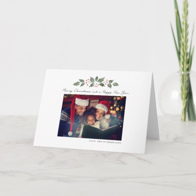 Family Photo Merry Christmas Botanical Holiday Card (Front)