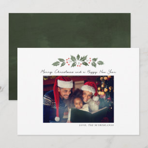 Family Photo Merry Christmas Botanical Holiday Card