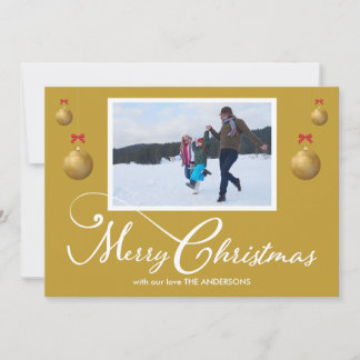 Family Photo Merry Christmas Calligraphy Gold Holiday Card