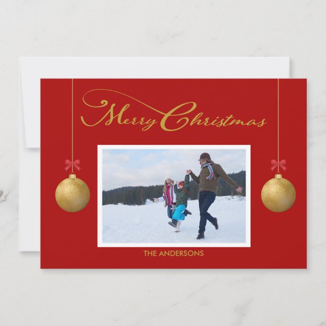 Family Photo Merry Christmas Calligraphy  Holiday Card (Front)