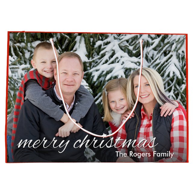 Family Photo Merry Christmas Custom Large Gift Bag (Back)