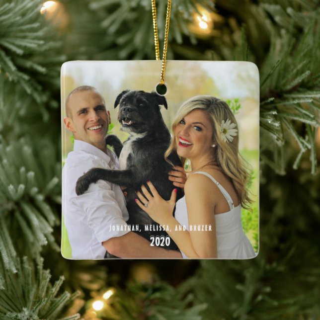 Family Photo Merry Christmas Holiday Ceramic Ornament (Tree)