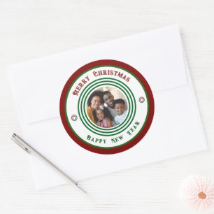  Family Photo Merry Christmas New Year Personalise Classic Round Sticker