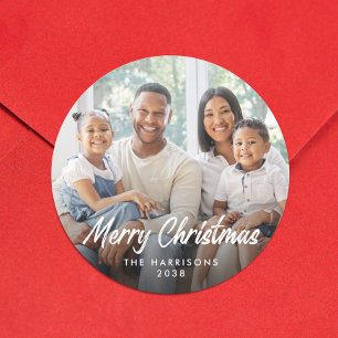 Family Photo Merry Christmas Personalised Holiday Classic Round Sticker