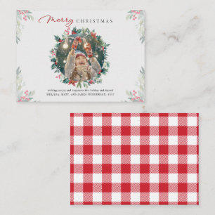 Family Photo Merry Christmas Red Berries Plaid Card