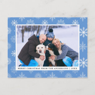 Family Photo Merry Christmas Snowflakes Blue Holiday Postcard