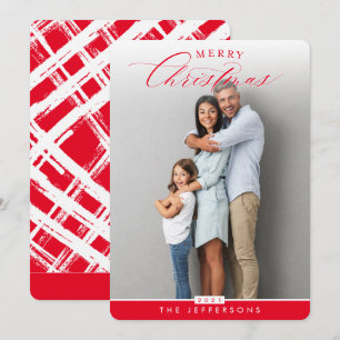 FAMILY PHOTO modern calligraphy overlay red Holida Holiday Card