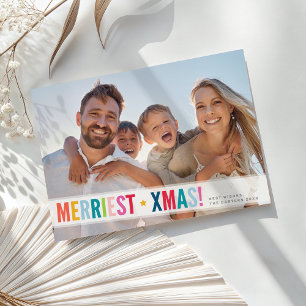FAMILY PHOTO modern colourful typography overlay Holiday Card
