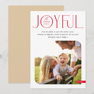 FAMILY PHOTO modern elegant typography JOYFUL red Holiday Card