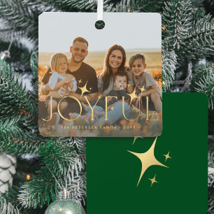 Family photo modern gold typography Christmas  Metal Tree Decoration