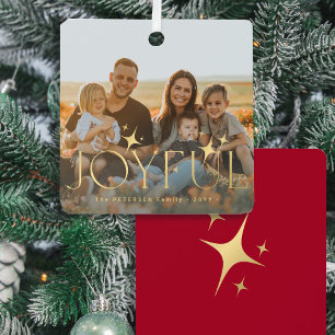 Family photo modern gold typography Christmas red Metal Tree Decoration