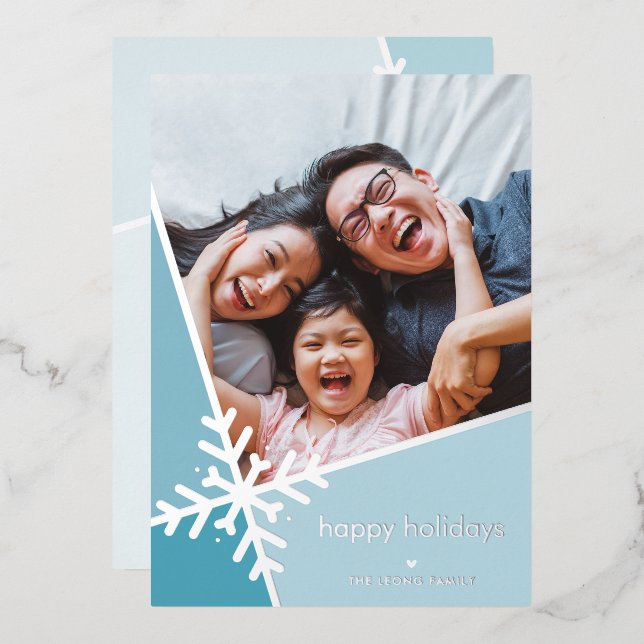 FAMILY PHOTO modern holiday snow flake blue (Front/Back)