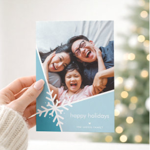 FAMILY PHOTO modern holiday snowflake blue Card