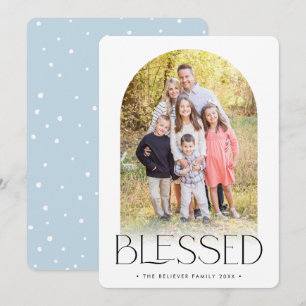FAMILY PHOTO modern minimal arch BLESSED pale blue Announcement