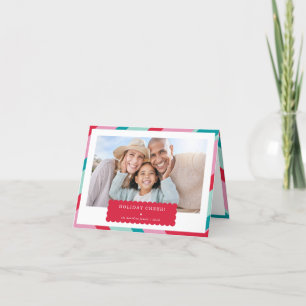 FAMILY PHOTO modern minimal geometric red pink Holiday Card