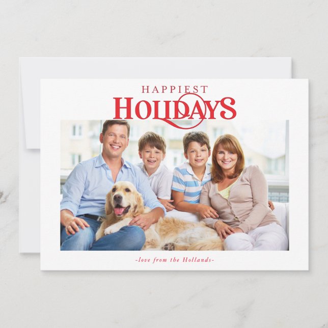 FAMILY PHOTO modern minimal typography red Holiday Card (Front)