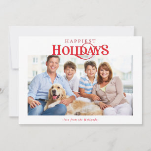 FAMILY PHOTO modern minimal typography red Holiday Card
