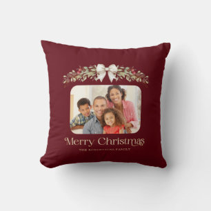 Family Photo Modern Script Merry Christmas Cushion