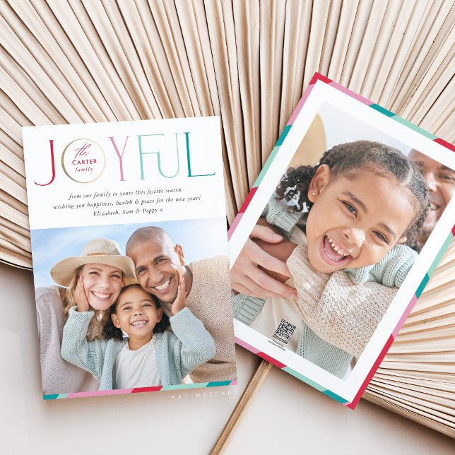 FAMILY PHOTO modern serif typography JOYFUL colour Holiday Card (Creator Uploaded)