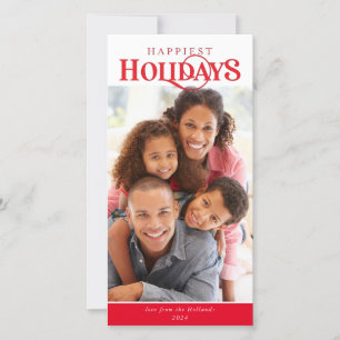 FAMILY PHOTO modern simple typography red Holiday Card