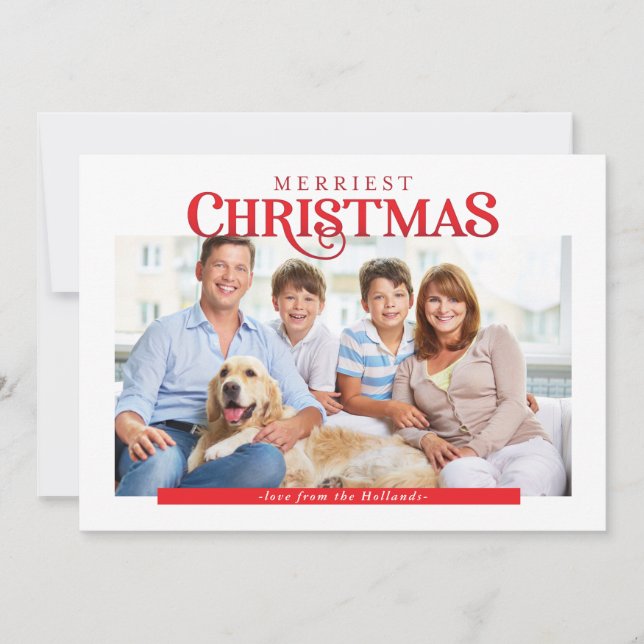 FAMILY PHOTO modern simple typography red Holiday Card (Front)