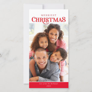FAMILY PHOTO modern simple typography red Holiday Card