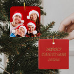 Family Photo | Mum Red & White Christmas Ceramic Ornament<br><div class="desc">This personalised family photo tree ornament features mum in fun text on the back. To change the text and photo click on the personalise button.</div>