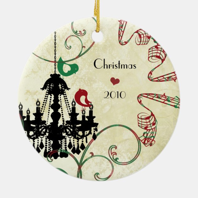 Family Photo Musical Red & Green Birds Chandelier Ceramic Tree Decoration (Back)