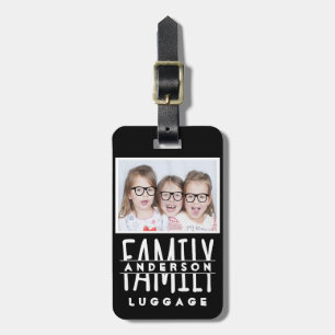 Family Photo   Name Custom Template Modern Black Luggage Tag