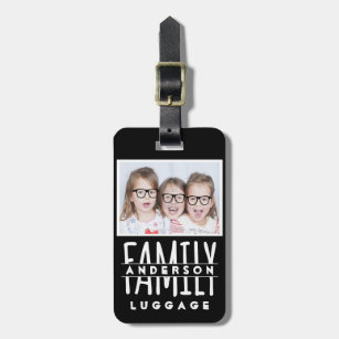 Family Photo   Name Custom Template Modern Black Luggage Tag